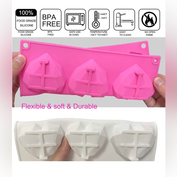 2 Pc-6 Cavity Geometric Heart Silicone Mold, Baking, Handmade Soap, Candy - Picture 4 of 8